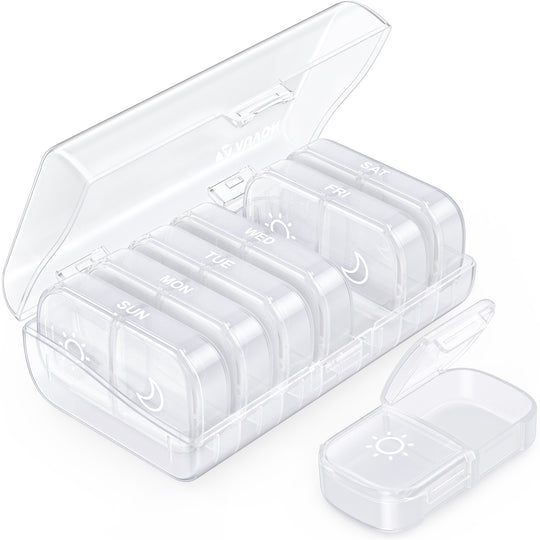 AUVON XL Weekly Pill Organizer 2 Times a Day, Pill Box 7 Day with One-side Large Opening Design for Easy Filling, White Privacy Protection AM PM Pill Case for Medication/Vitamins/Fish Oils/Supplements