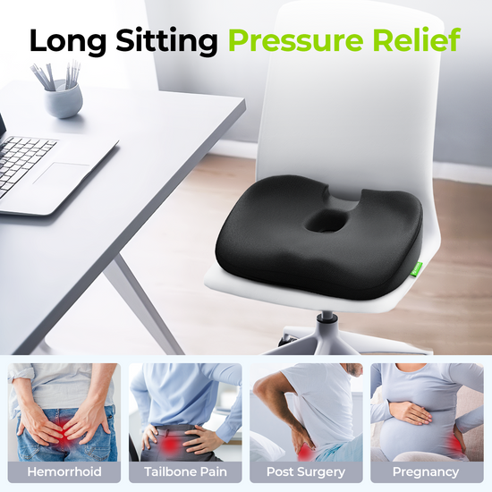 AUVON Innovation Donut Pillow for Hemorrhoids with Scientific Center Hole & U-Shaped Cutout, Orthopedic Pain Relief for Tailbone, Coccyx, Prostate, Postpartum Pregnancy & After Surgery Sitting Relief