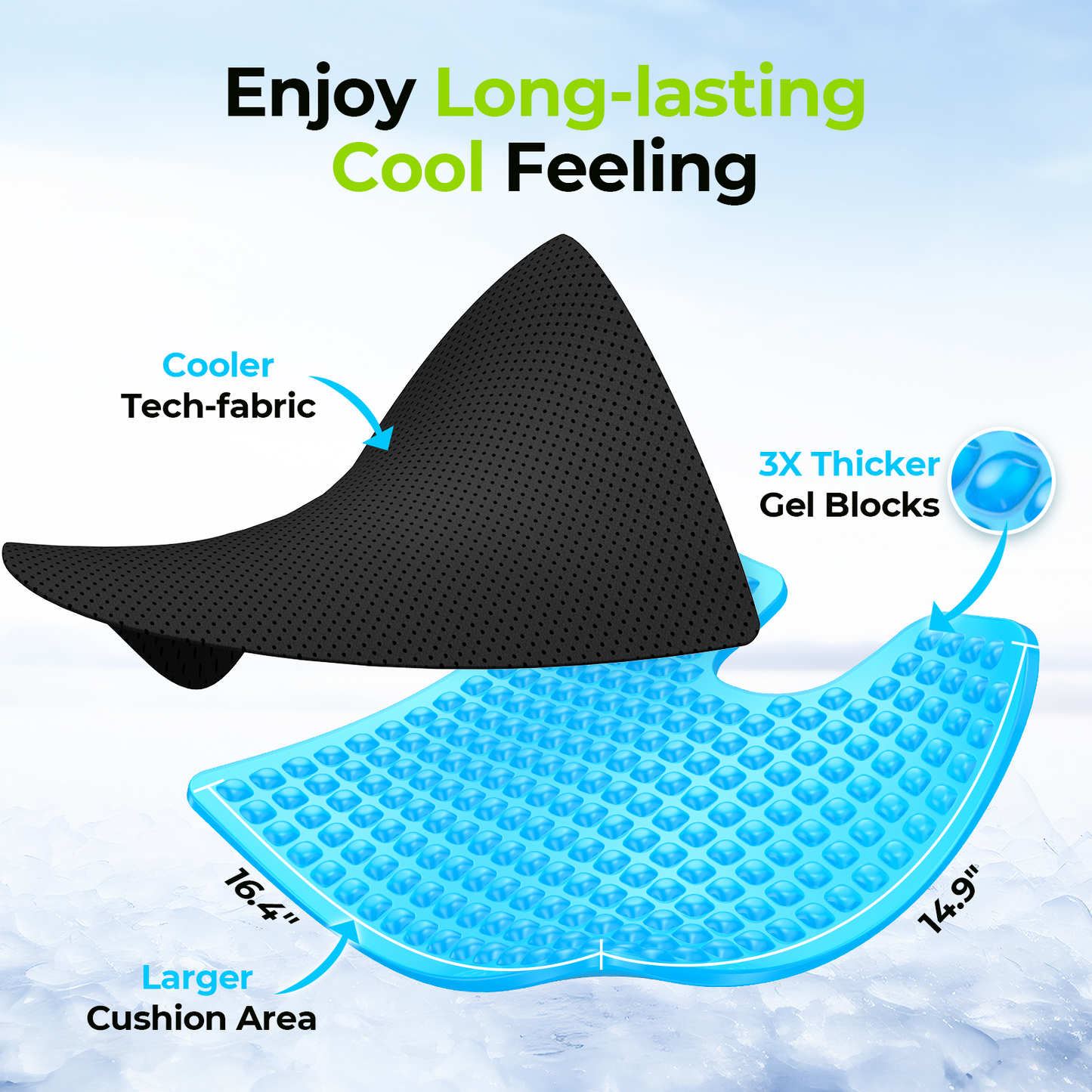 AUVON Gel Wheelchair Seat Cushion, Relieve Sciatica, Back, Coccyx, Pressure Sore and Ulcer Pain, Refreshing & Ergonomic Chair Cushion with Waterproof Silk Fabric, Anti-Slip Cover, Removable Strap