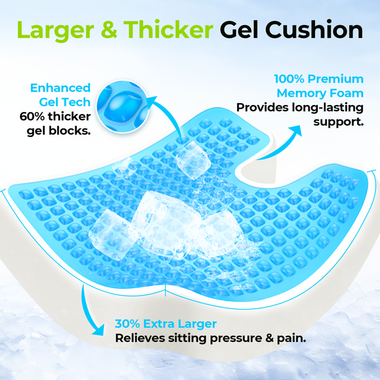 AUVON Cooling Gel Seat Cushion for Office Chair, Large Tailbone Cushion with Thick Memory Foam for Sciatica & Back Pain Relief, Non-Slip Pressure Relief Coccyx Cushion Suits Car Seat, Gaming, Home