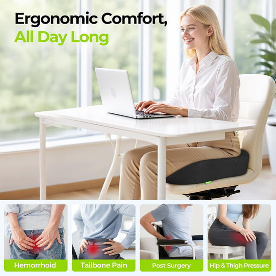 AUVON Ergonomic Donut Pillow Seat Cushion for Hemorrhoid & Tailbone Pain Relief, Thick Memory Foam Chair Cushion with Firm Support for Coccyx, Sciatica, Pressure Sores, Pregnancy, Postpartum Recovery