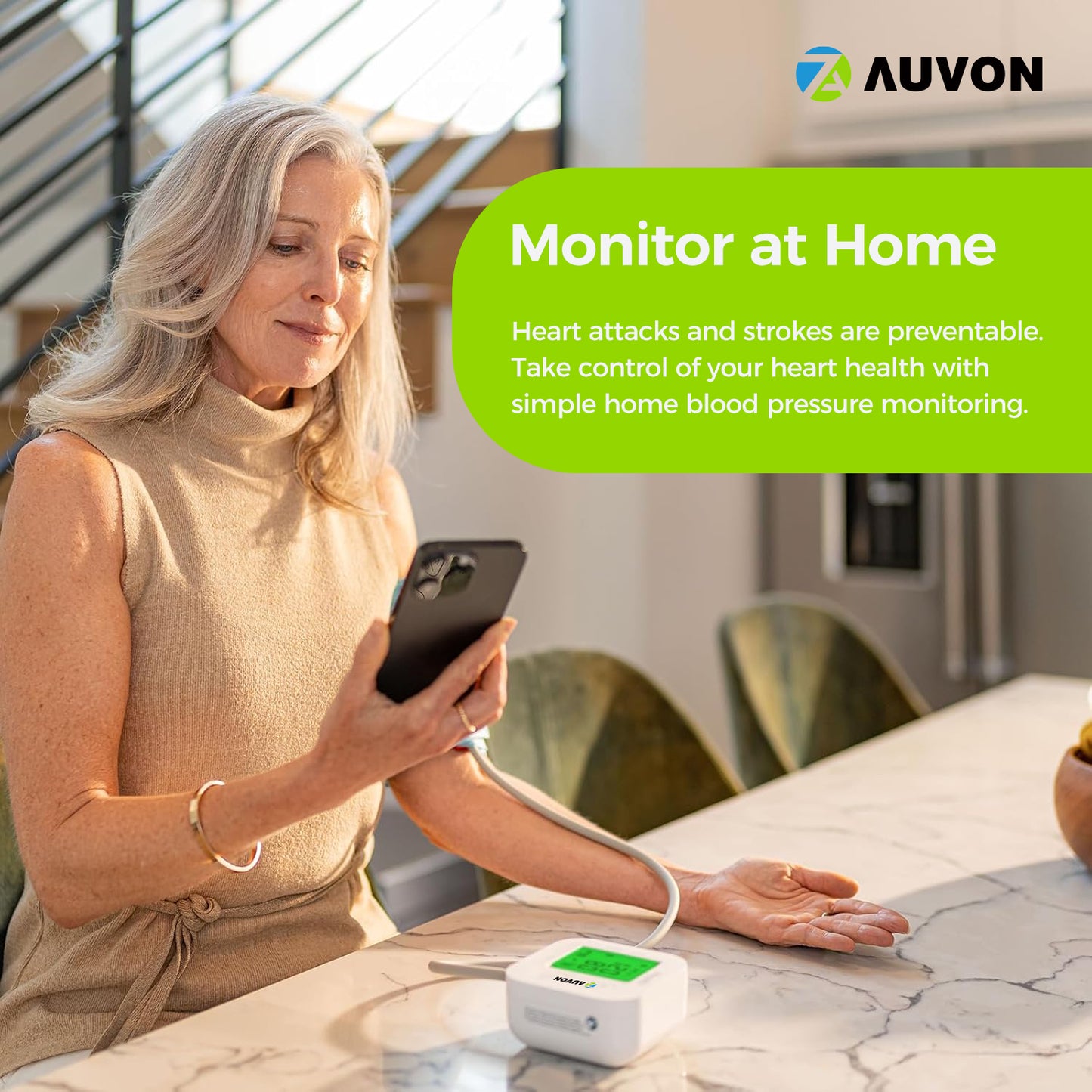 AUVON Smart Upper Arm Blood Pressure Monitor with Wide Range Cuff - Professional Sphygmotensiometers for Standard to Large Arms, Bluetooth Compatible for iOS & Android Devices