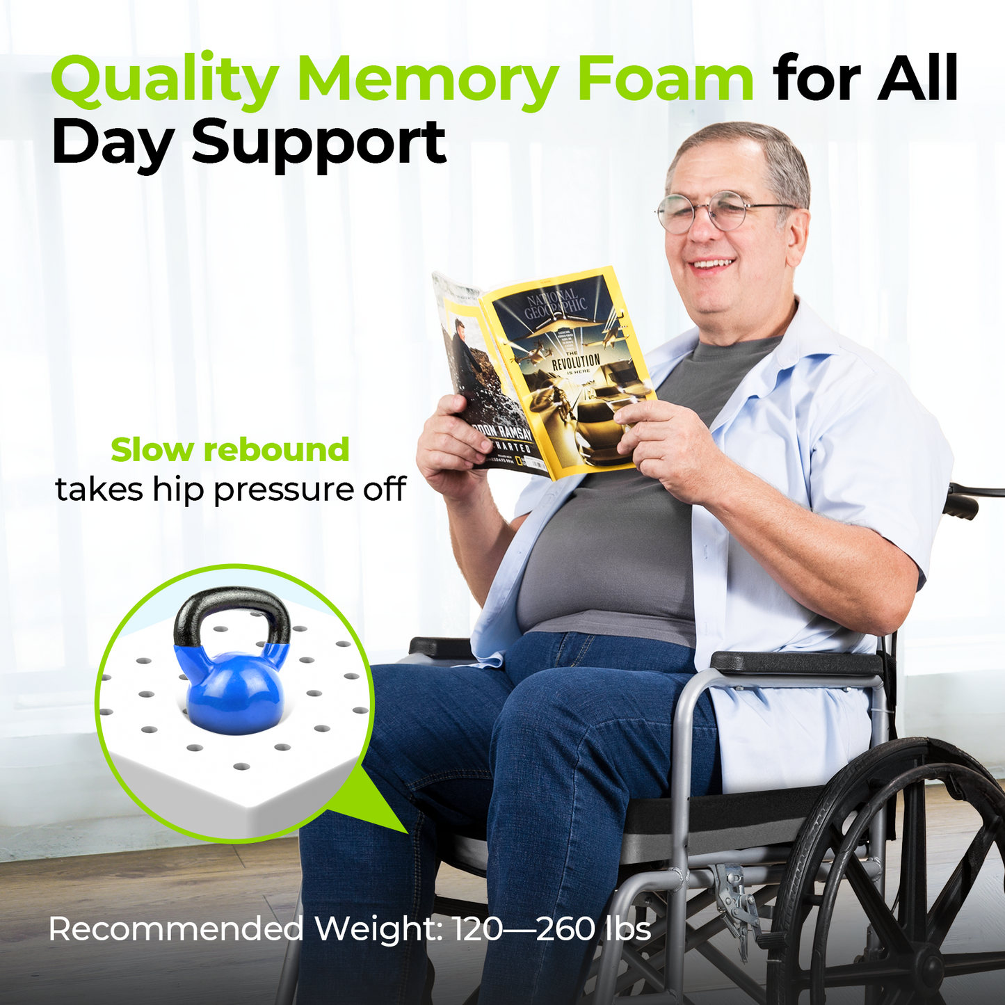 AUVON Ventilation Wheelchair Seat Cushions for Tailbone, Pressure Sore & Ulcer Pain Relief, Innovative Breathable Memory Foam for All-day Comfort, Waterproof & Anti-slip Chair Cushion for Back Support