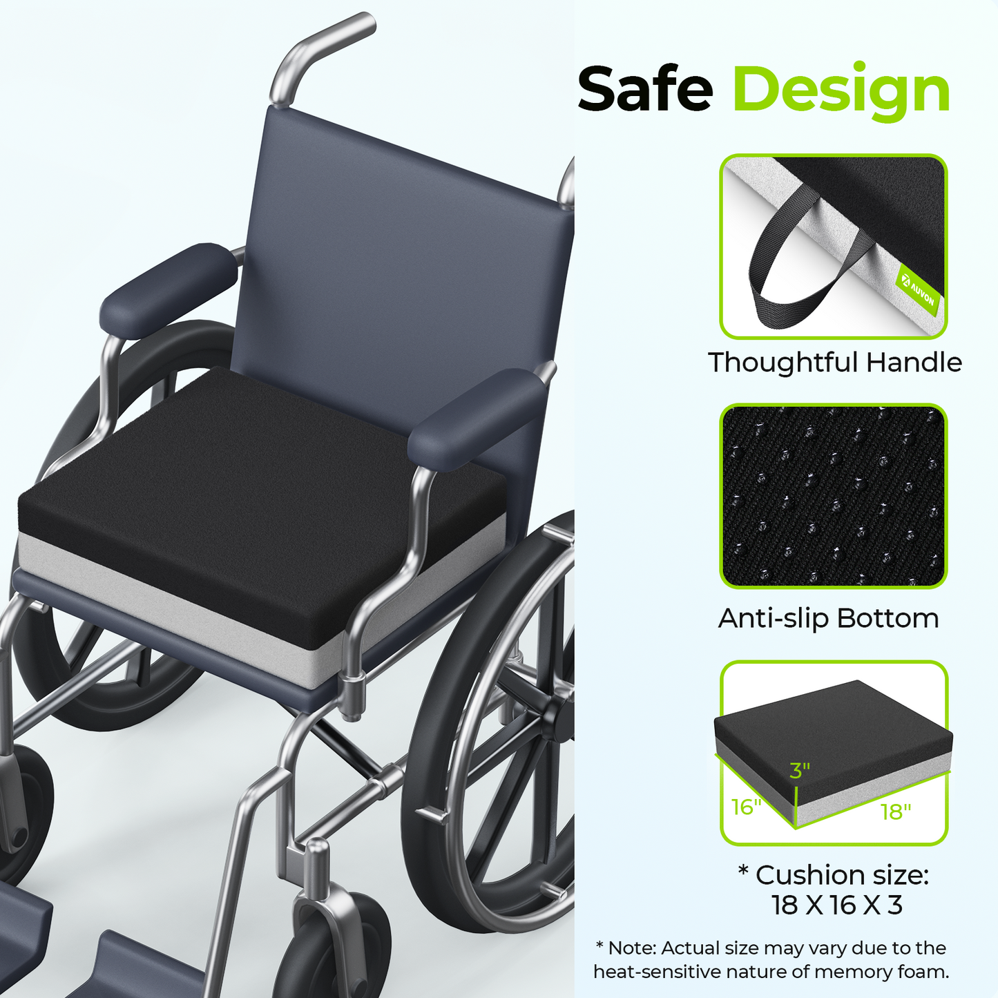 AUVON Ventilation Wheelchair Seat Cushions for Tailbone, Pressure Sore & Ulcer Pain Relief, Innovative Breathable Memory Foam for All-day Comfort, Waterproof & Anti-slip Chair Cushion for Back Support