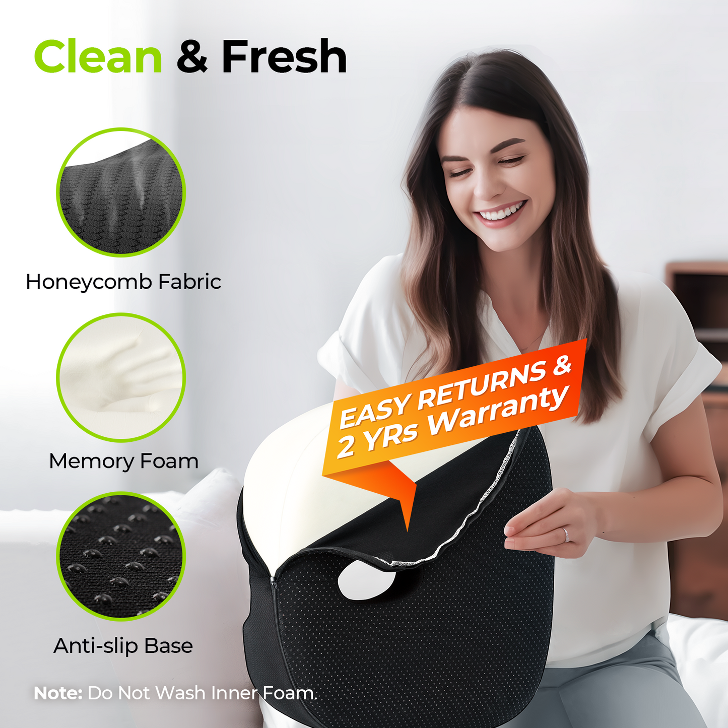 AUVON Innovation Donut Pillow for Hemorrhoids with Scientific Center Hole & U-Shaped Cutout, Orthopedic Pain Relief for Tailbone, Coccyx, Prostate, Postpartum Pregnancy & After Surgery Sitting Relief