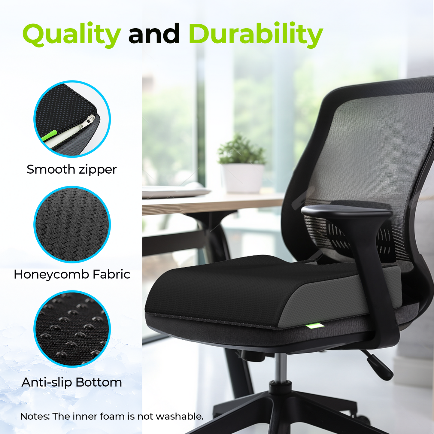 AUVON Cooling Gel Seat Cushion for Office Chair, Large Tailbone Cushion with Thick Memory Foam for Sciatica & Back Pain Relief, Non-Slip Pressure Relief Coccyx Cushion Suits Car Seat, Gaming, Home