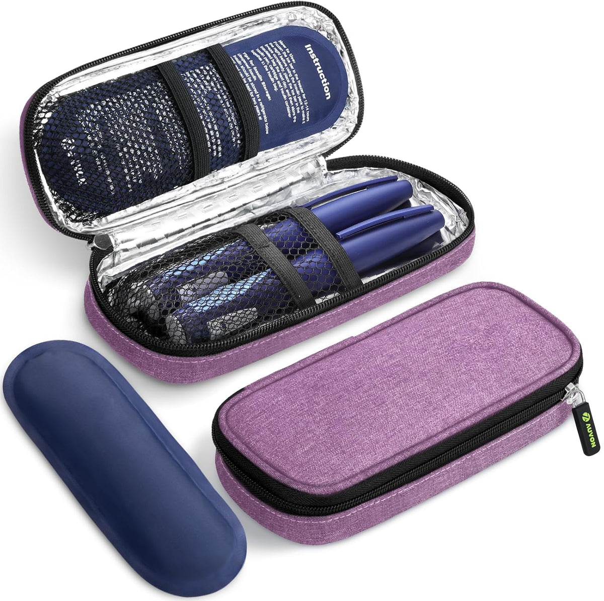 AUVON Étui de Voyage Réfrigérant pour Stylo à Insuline, avec 2 Packs de Glace de 90 g Approuvés par la TSA, Sac Isotherme en Cuir pour Médicaments Diabétiques, Étui Compact pour Stylos à Insuline et Autres Fournitures