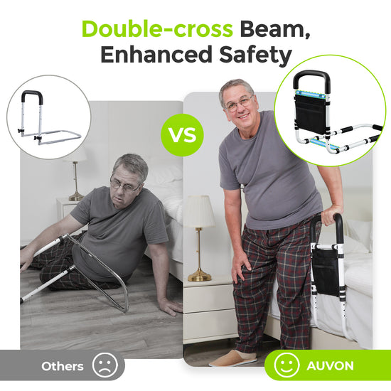 AUVON Bed Rails for Elderly Adults Safety, Adjustable Bed Assist Rail with Ultra-high Handle & Double Crossbeam Design, Storage-Pocket Bed Guard Ensures Seniors Get in or Out of Bed Safely