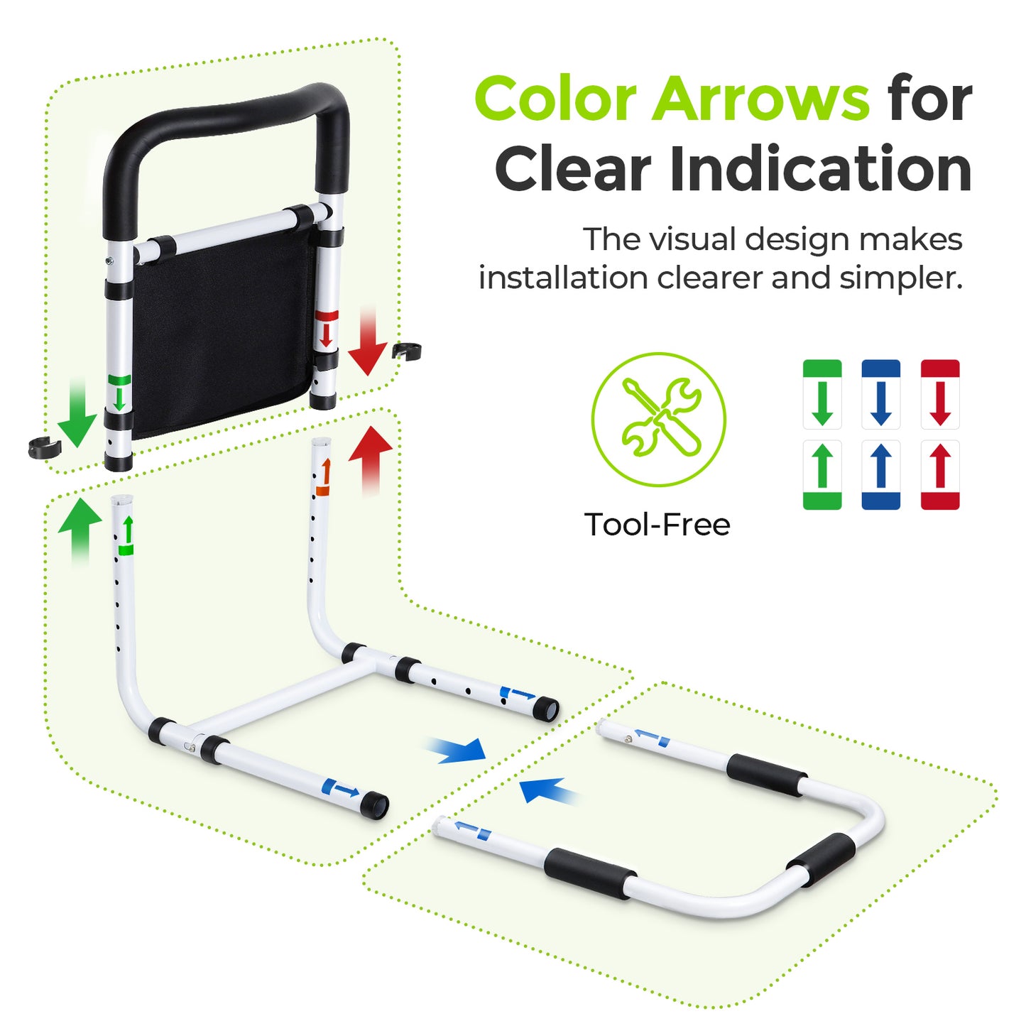 AUVON Bed Rails for Elderly Adults Safety, Adjustable Bed Assist Rail with Ultra-high Handle & Double Crossbeam Design, Storage-Pocket Bed Guard Ensures Seniors Get in or Out of Bed Safely