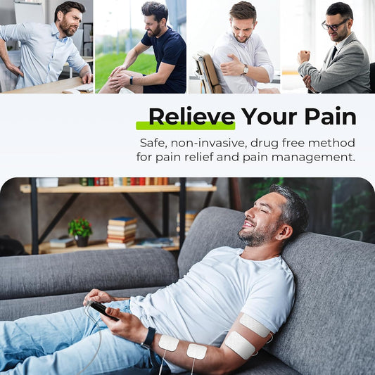 AUVON 3-in-1 TENS Unit Muscle Stimulator, 40 Levels for Gradual Pain Relief EMS Massage Machine, Drug-Free for Shoulder, Sciatica, Back Pain Relief, 24 Modes Electronic Pulse Massager, 12 TENS Pads