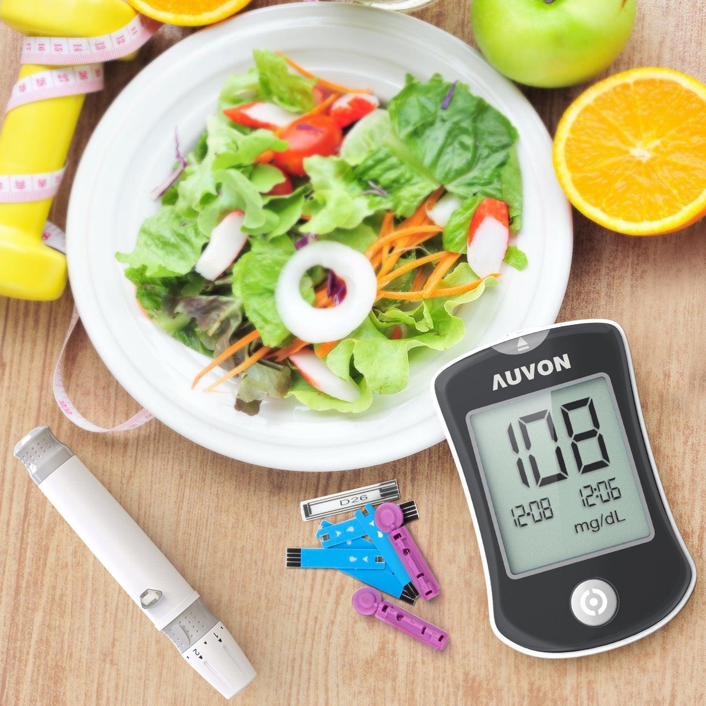 AUVON Diabetes Testing Kit with 150 Glucometer Strips and 50 30G Lancets, Blood Glucose Monitor Kit Includes a Log Book, I-QARE DS-W Blood Glucose Monitoring System (Code Free) - AUVON