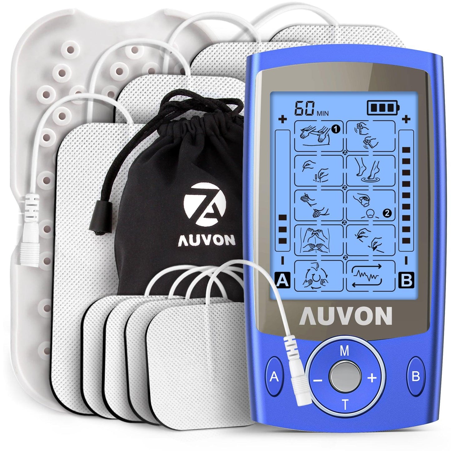 AUVON Dual Channel TENS Unit Muscle Stimulator Machine with 20 Modes, 2" and 2"x4" TENS Unit Electrode Pads - AUVON