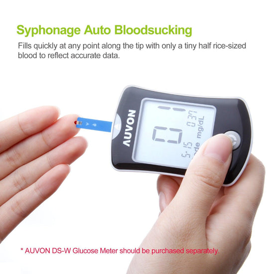 AUVON I-QARE DS-W Draw-in Blood Glucose Test Strips (200 Count) for use with AUVON DS-W Diabetes Sugar Testing Meter (No Coding Required, 4 Box of 50 Each) - AUVON