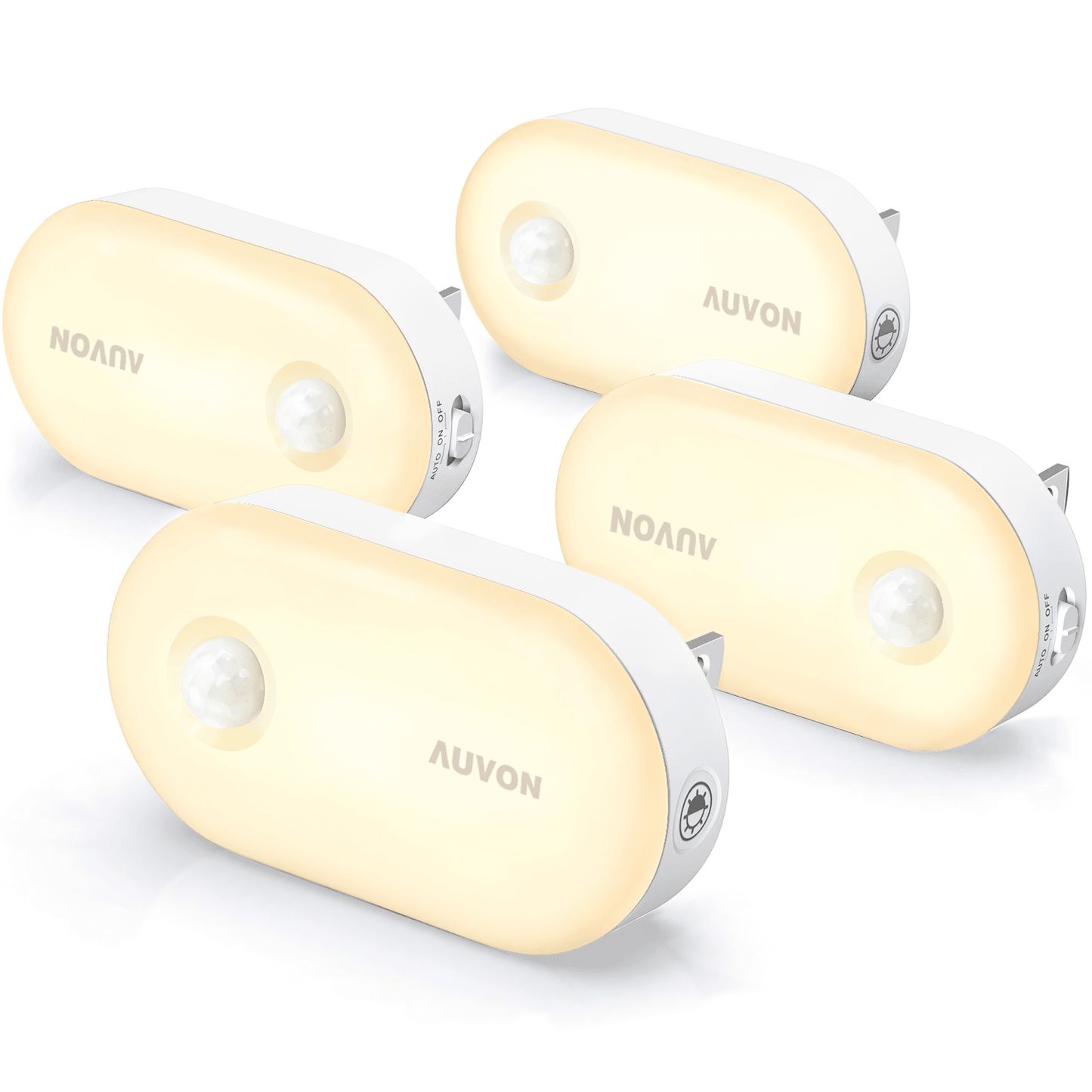 AUVON Night Light Plug in, Bright Motion Sensor Night Light (120 Lumens), Dimmable Smart LED Night Lights Plug Into Wall, 1-120lm Brightness Nightlight for Bathroom, Hallway, Garage, Toilet (4 Pack) - AUVON