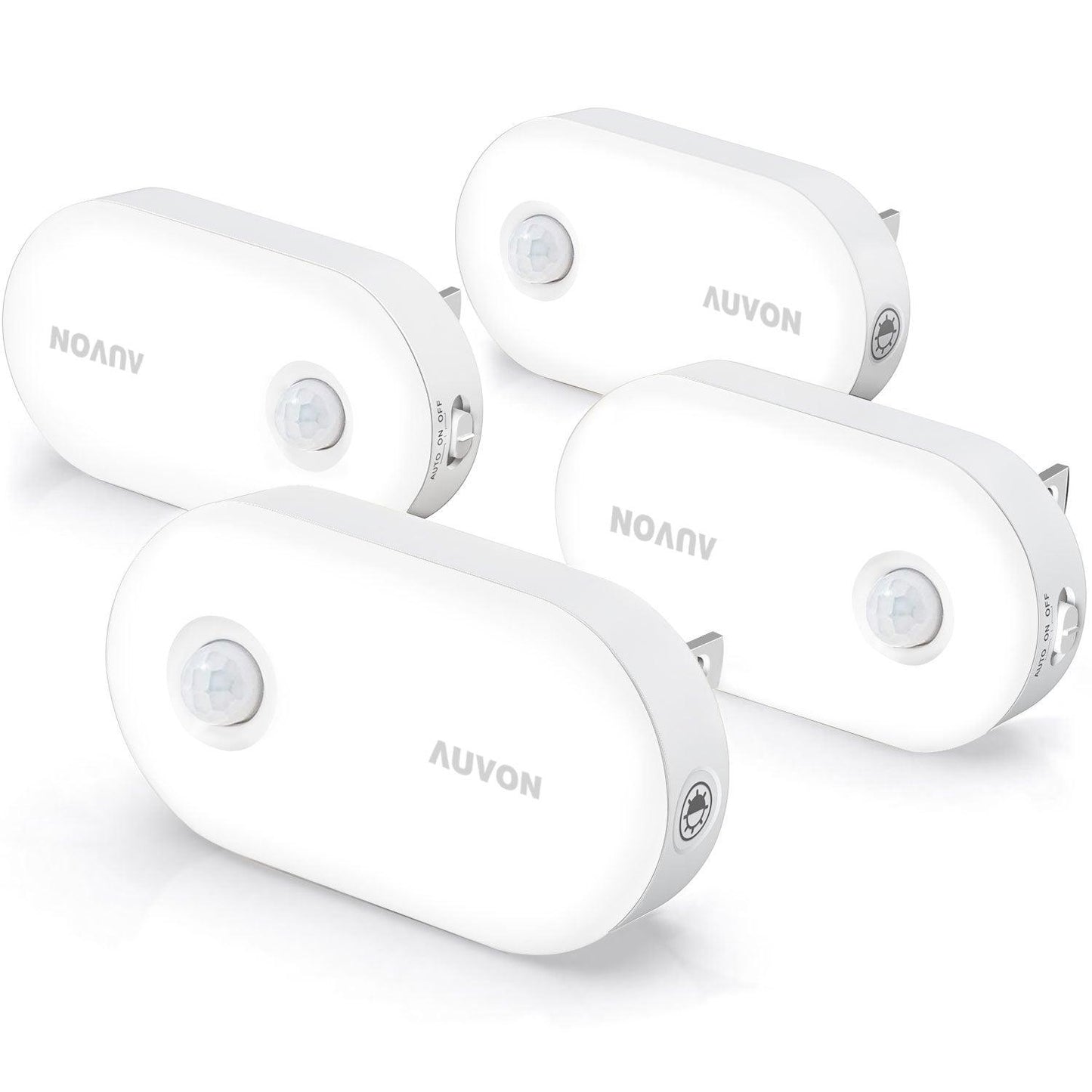 AUVON Night Light Plug in, Bright Motion Sensor Night Light (120 Lumens), Dimmable Smart LED Night Lights Plug Into Wall, 1-120lm Brightness Nightlight for Bathroom, Hallway, Garage, Toilet (4 Pack) - AUVON