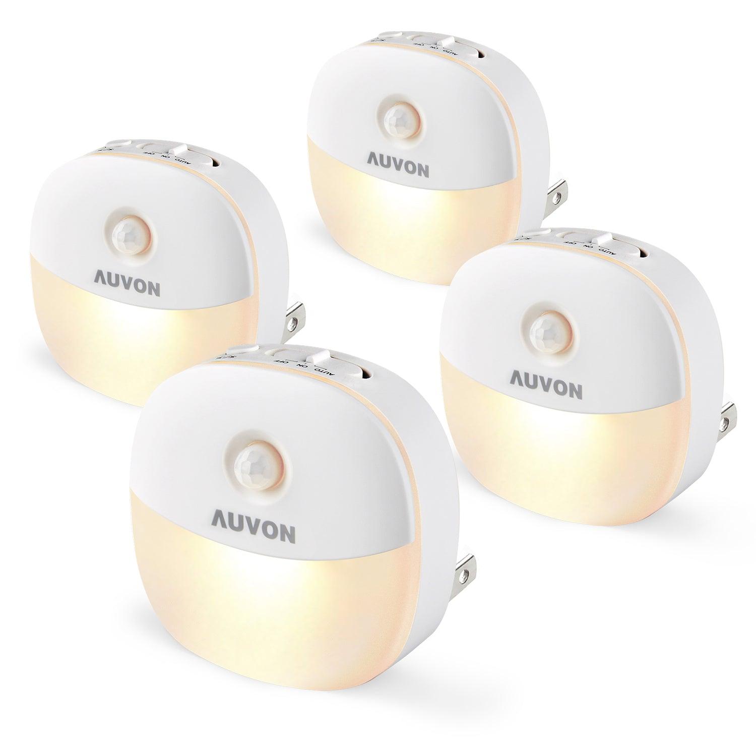 AUVON Plug-in LED Motion Sensor Night Light Mini Warm White LED Nightlight  with Dusk to Dawn Motion Sensor Adjustable Brightness for Bedroom Bathroom  Kitchen Hallway Stairs (4 Pack) 