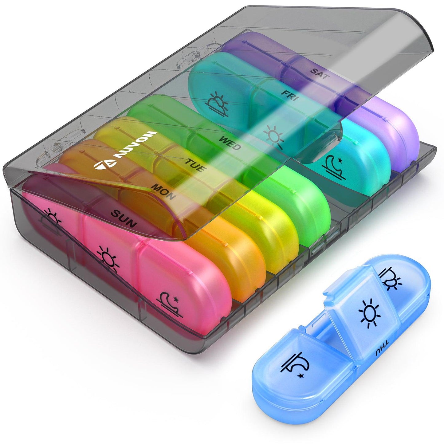 AUVON Weekly Pill Organizer 3-Times-A-Day, Portable 7 Day Pill Box Case with Large Separate Compartments to Hold Medication, Vitamins, Fish Oil and Supplements - AUVON