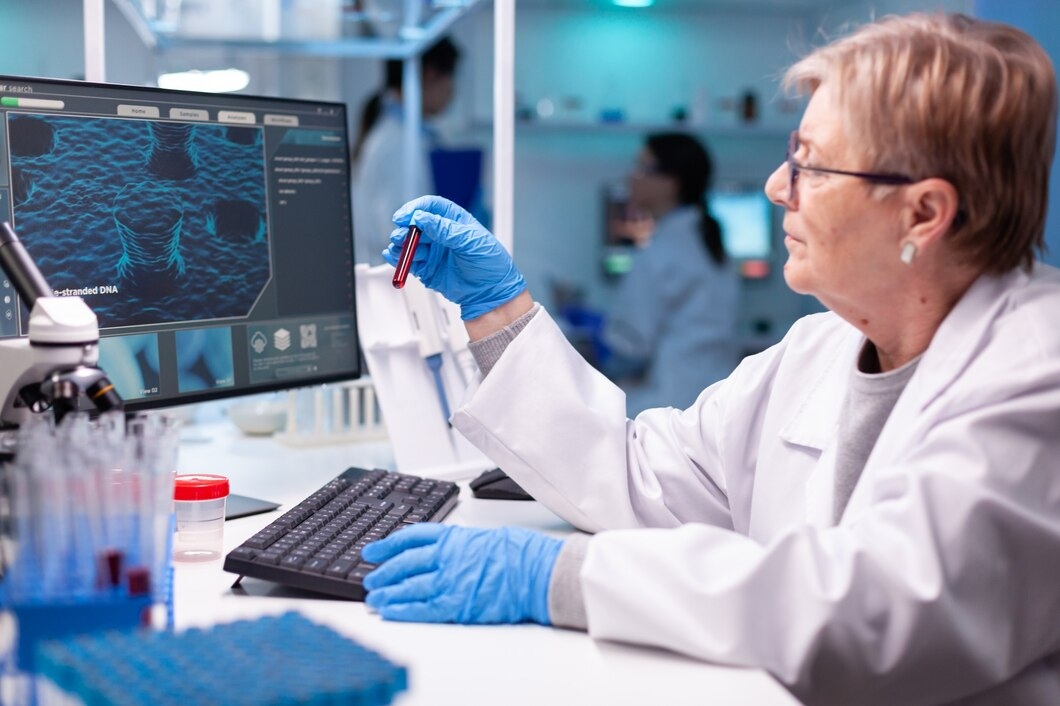 A healthcare professional analyzing genetic data for a personalized treatment plan.