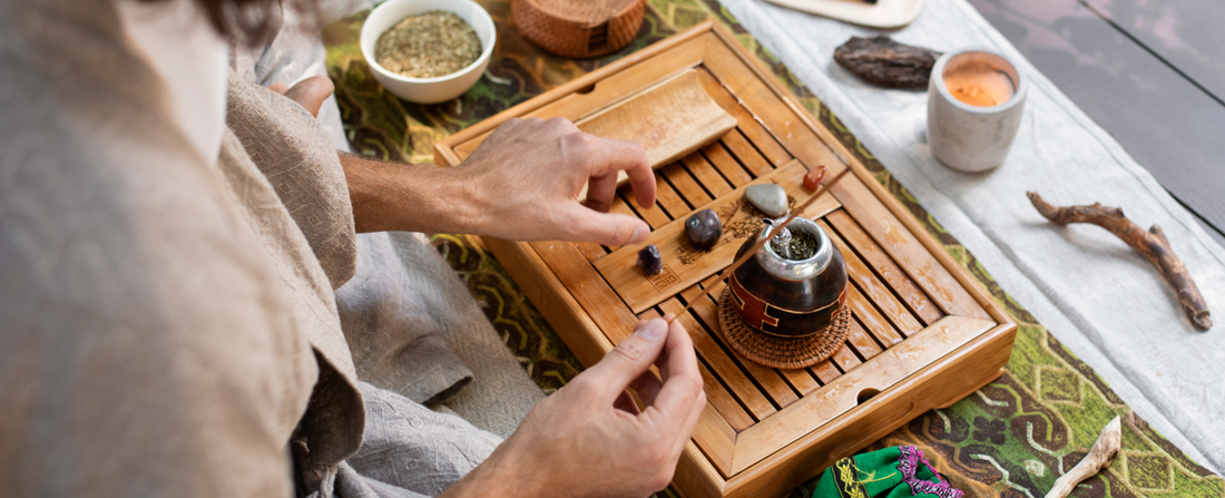 Individuals engaging in stress-reducing activities such as yoga, meditation, and herbal tea drinking, symbolizing natural approaches to hormonal balance and holistic wellbeing.