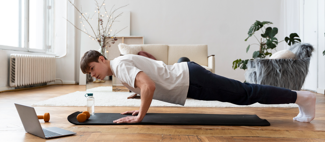 Busy professional performing a quick, efficient workout at home