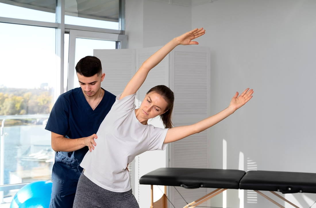 Image of a person engaged in a physical therapy session, appearing relaxed and positive, symbolizing the mental health benefits of physical therapy.