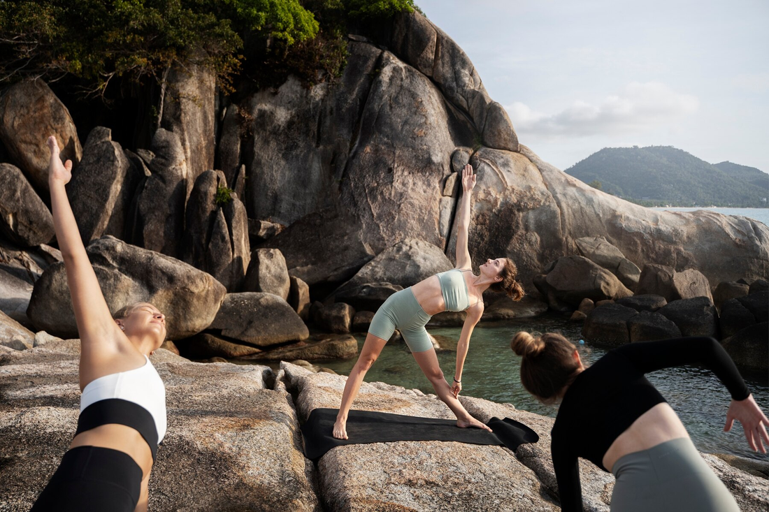 Experience the transformative benefits of outdoor exercise for mental and physical well-being, with individuals engaging in activities amidst nature's beauty and serenity.