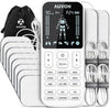 Unidad TENS AUVON de 4 salidas y 24 modos con estuche de viaje de EVA, máquina TENS EMS recargable con diseño de botón fácil de seleccionar para aliviar el dolor, el doble de duración de la batería, 10 almohadillas de electrodo