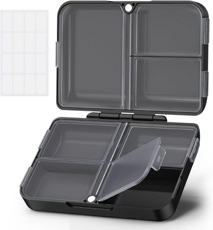 AUVON Pilulier de Voyage Pliant, Boîte à Pilules Journalière à 7 Compartiments avec Charnières Durables, Pilulier Portable pour Sac de Poche, Petit Conteneur à Pilules pour Huile de Poisson, Vitamines (Noir)