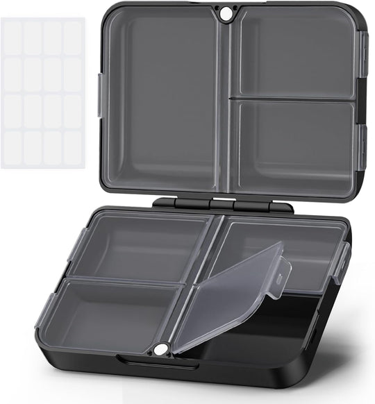AUVON Compact Pill Organizer with Magnetic Folding Closure, 7 Large Cells Portable Travel Pill Case Fit for Purse or Pocket, Pill Box for Fish Oils, Supplement, Vitamins, Long-Lasting Hinges, Black
