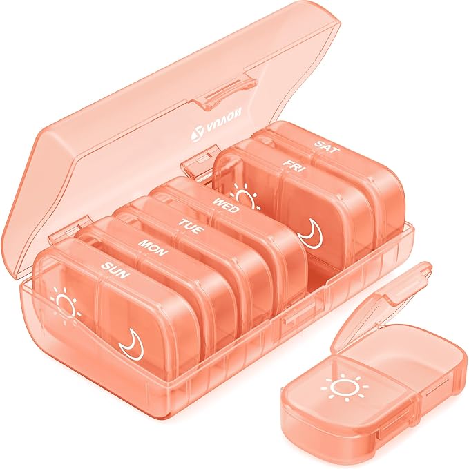AUVON Weekly Pill Organizer 2 Times a Day, One-Side Large Opening, Easy‑Use AM PM Pill Case, XL Pill Box 7 Day, Travel Medication Organizer for Medication, Vitamins, Fish Oils, Supplements