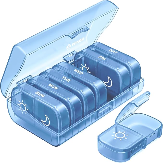 AUVON Weekly Pill Organizer 2 Times a Day, One-Side Large Opening, Easy‑Use AM PM Pill Case, XL Pill Box 7 Day, Travel Medication Organizer for Medication, Vitamins, Fish Oils, Supplements
