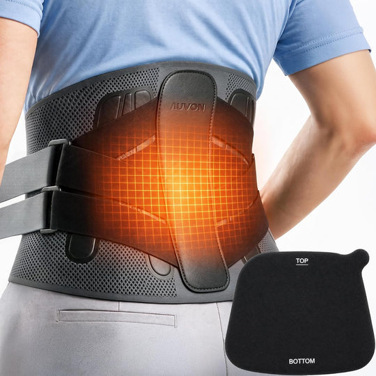 AUVON Back Brace with Removable Heating Pad for Lower Back Pain Relief 5-Stay Lumbar Support Belt for Men & Women, Adjustable Back Support Brace for Sciatica, Herniated Disc, Work & Heavy Lifting