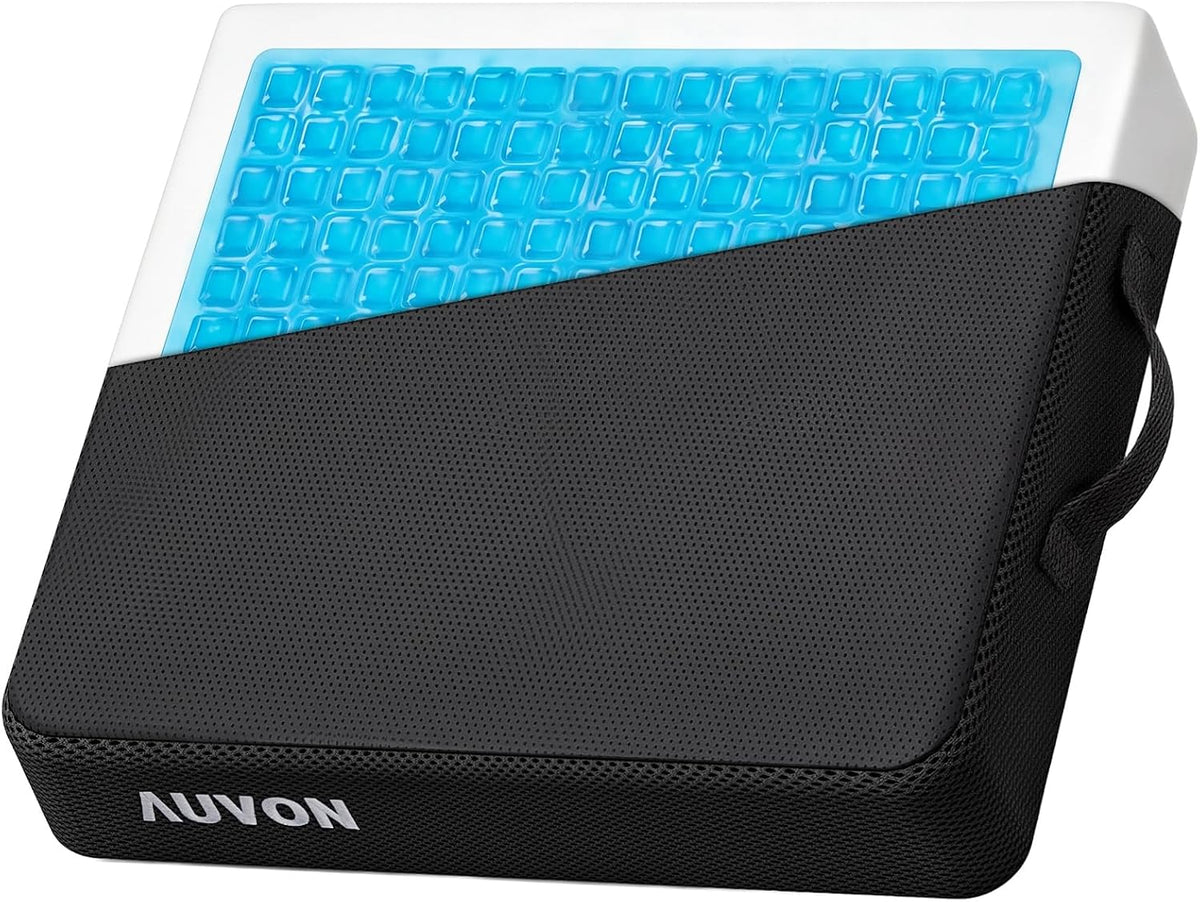AUVON Gel Ventilation Seat Cushion with Innovation Heat Dissipation Design Supportive Memory Foam Wheelchair Cushion for Back & Tailbone Comfort, Waterproof Cover, Anti-Sore & Ulcer, Buckle Strap