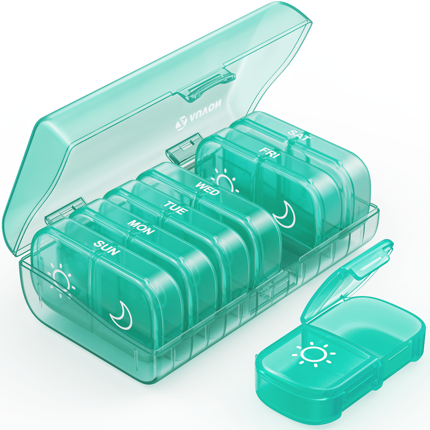 AUVON XL Weekly Pill Organizer 2 Times a Day, Pill Box 7 Day with One-Side Large Opening Design for Easy Filling, Cyan AM PM Pill Case for Medication/Vitamins/Fish Oils/Supplements