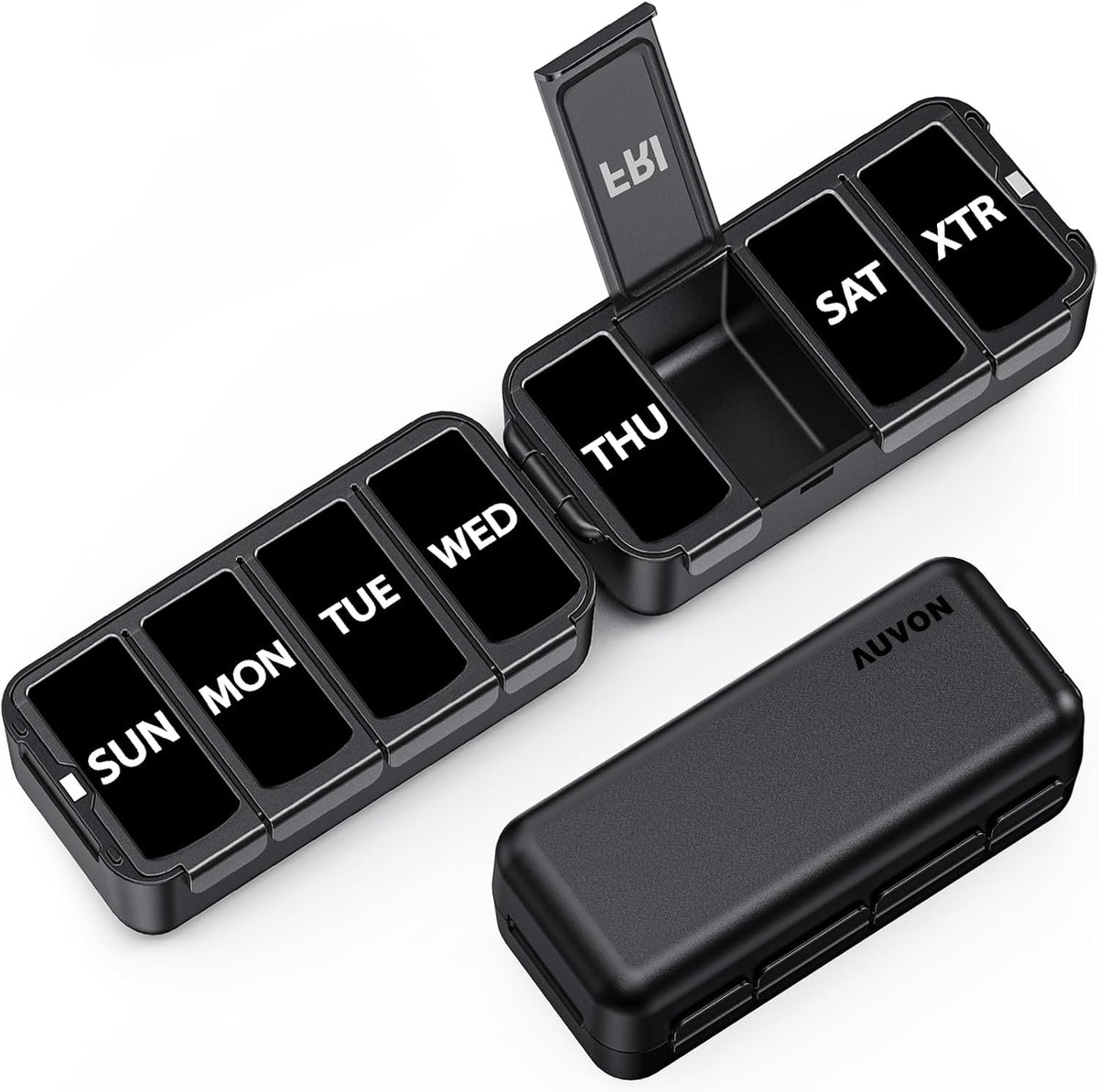 AUVON Foldable Magnetic Weekly Pill Organizer, Travel 7 Day Pill Box Compact Daily Pill Case with Large Capacity, Quality Labels, Dual & Privacy Protection, Fits Fish Oils, Supplements, Vitamins