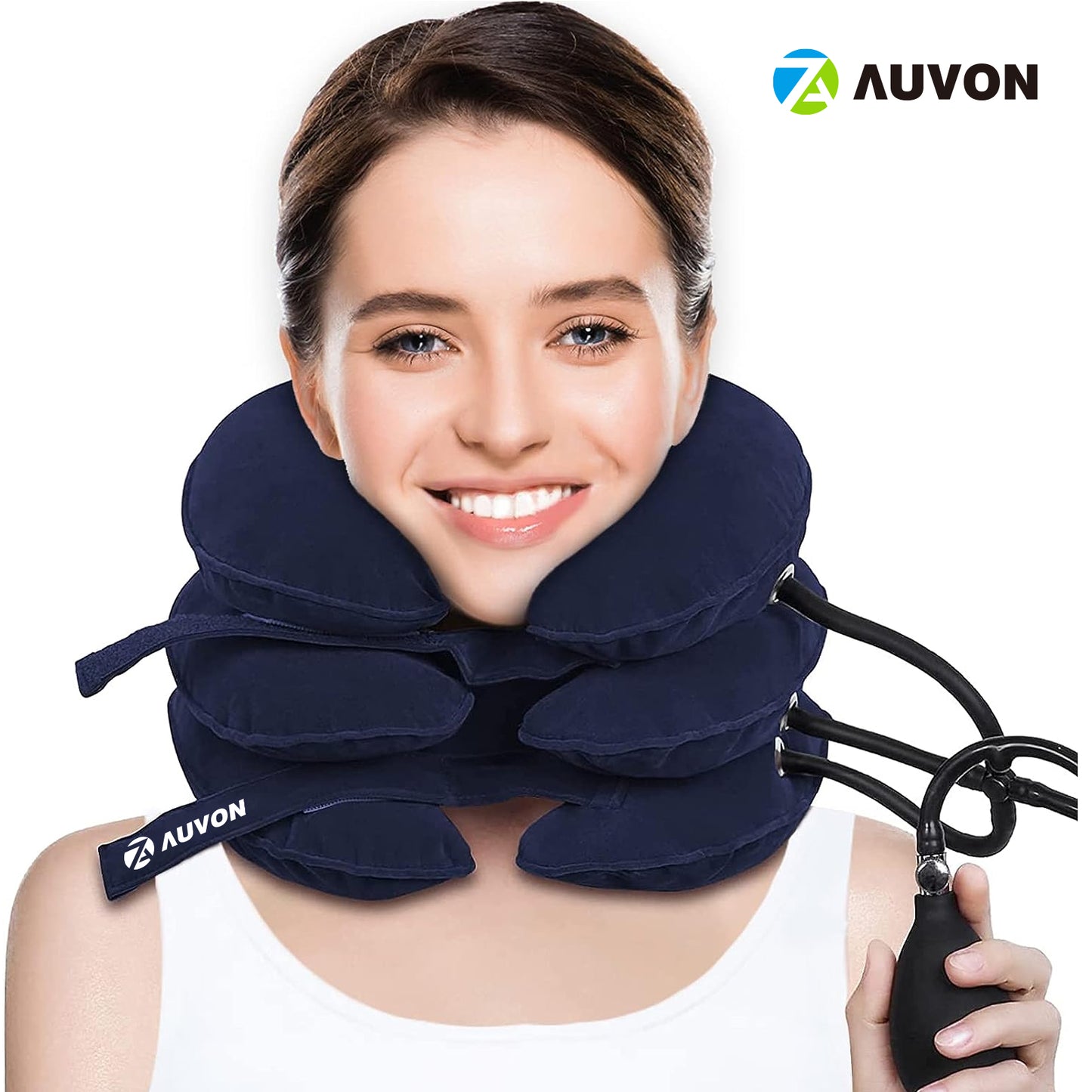 AUVON Inflatable Neck Support Cushions for Neck Pain Relief, Adjustable Inflatable Neck Stretcher Neck Brace, Neck Traction Pillow for Use Neck Decompression and Neck Tension Relief (Blue)