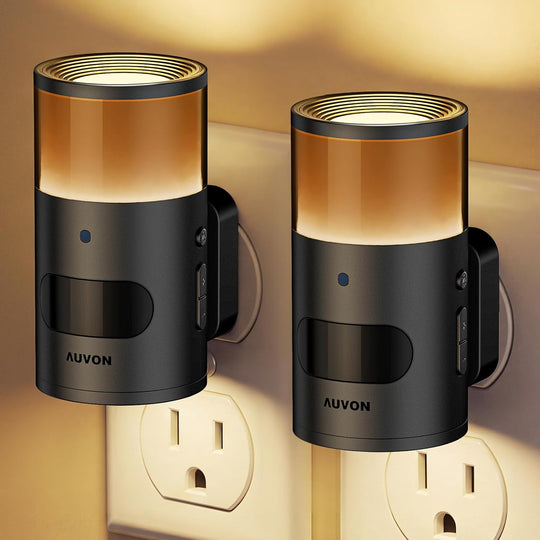 AUVON Plug in Night Light with Gradient Glow, Motion & Dusk to Dawn Sensor 2700K Warm White LED Nightlights, Up & Down Light, 1–50 lm Dimmable Brightness for Hallway, Bedroom, Bathroom, Stairs, 2-Pack