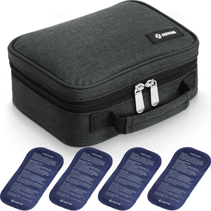 AUVON Large Insulin Cooler Travel Case, 4×160g for Longer Cooling Effect TSA-Approved Ice Packs, Medication Cooler for Travel Holds 8 Insulin Pens & Diabetic Supplies, Portable Handle for Daily Use