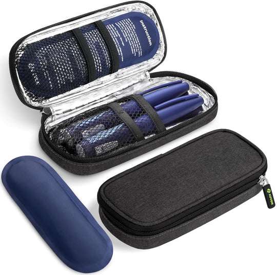 AUVON Lightweight Insulin Cooler Travel Case, 3-Layer Thickened Insulation Compact Medication Cooler for Travel, 2 TSA Approved Ice Packs, Insulated Cooling Bag for Insulin Pens & Diabetic Supplies