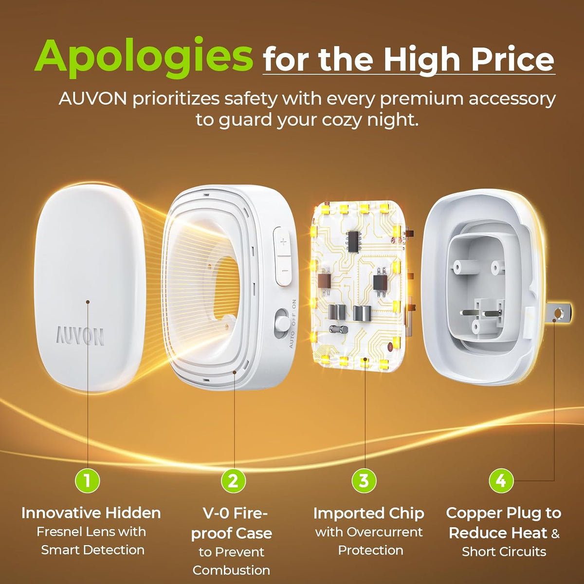 Veilleuse LED AUVON enfichable avec capteur de mouvement et capteur crépusculaire, veilleuse à intensité variable blanc chaud avec luminosité réglable de 1 à 50 lm pour salle de bain, chambre à coucher, couloir, escaliers (lot de 2)
