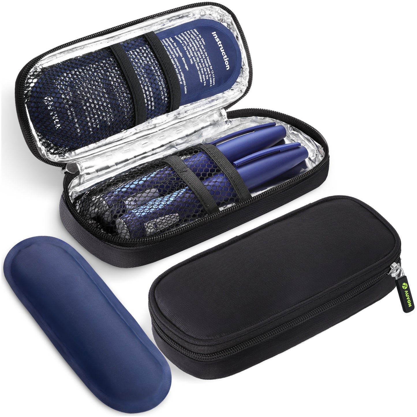 AUVON Insulin Pen Cooler Travel Case with 2 * 90g TSA Approved Ice Packs, Diabetic Medication Insulated Cooling Bag for Insulin Pens and Diabetic Supplies Storage, Compact for Daily Life and Trips