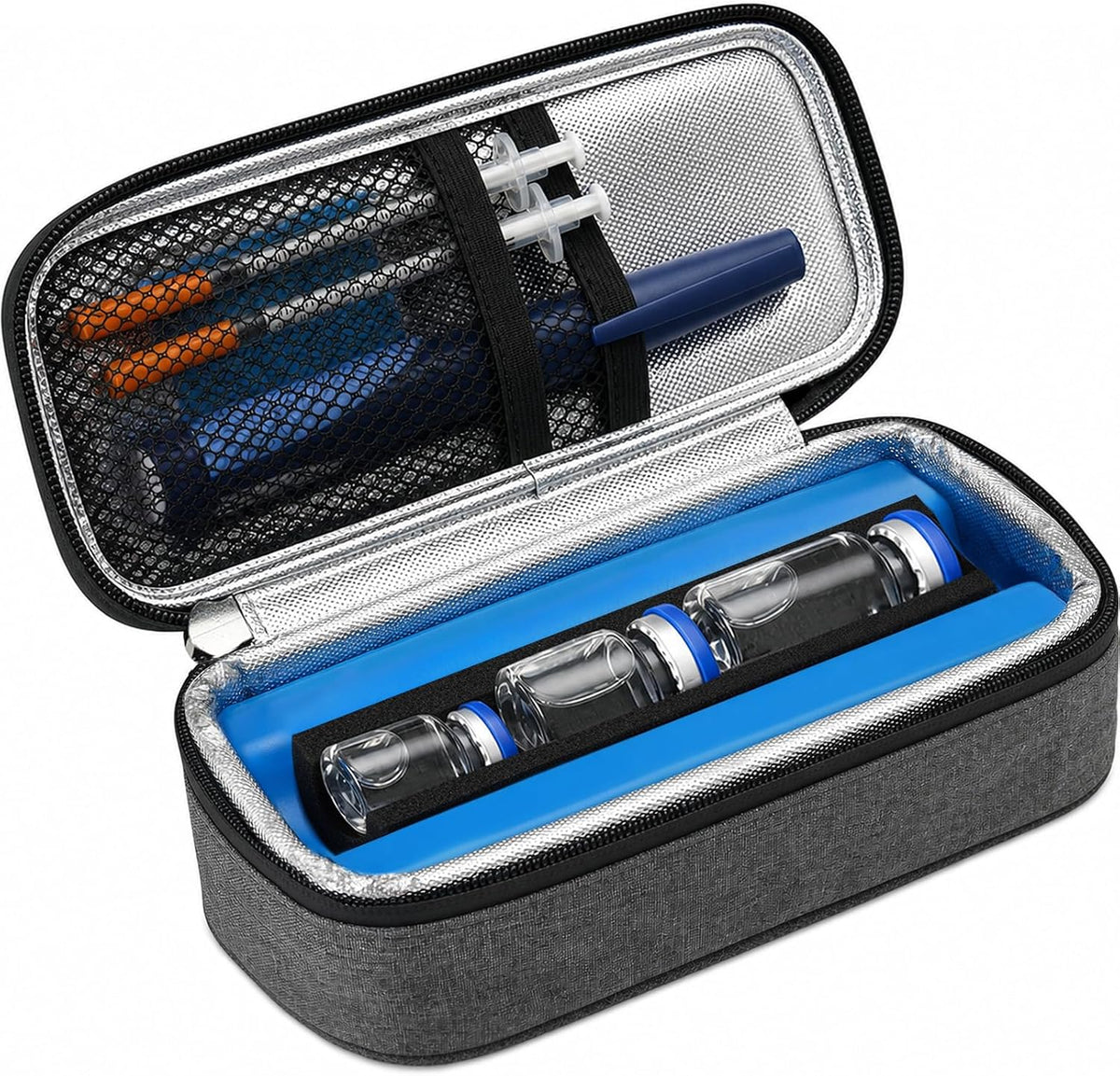 AUVON Insulin Vial Cooler Travel Case, Up to 12H Cooling, 370g Ice Brick GLP-1 & Peptide Travel Case TSA Approved, Safe Anti-Freezing Foam, Well-Insulated 3-Layer Protection for 3-15ml Vials, Pens