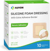 AUVON Silicone Foam Dressing with Large Adhesive Border, Wound Dressing Pads with High Absorbency, Waterproof for Wound Care & Protection Plus Cushioning, Skin-Friendly, Easy Off