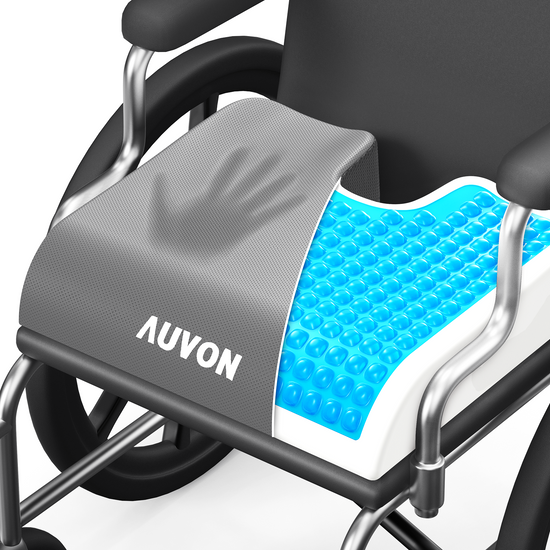 AUVON Gel Wheelchair Seat Cushion, Relieve Sciatica, Back, Coccyx, Pressure Sore and Ulcer Pain, Refreshing & Ergonomic Chair Cushion with Waterproof Silk Fabric, Anti-Slip Cover, Removable Strap