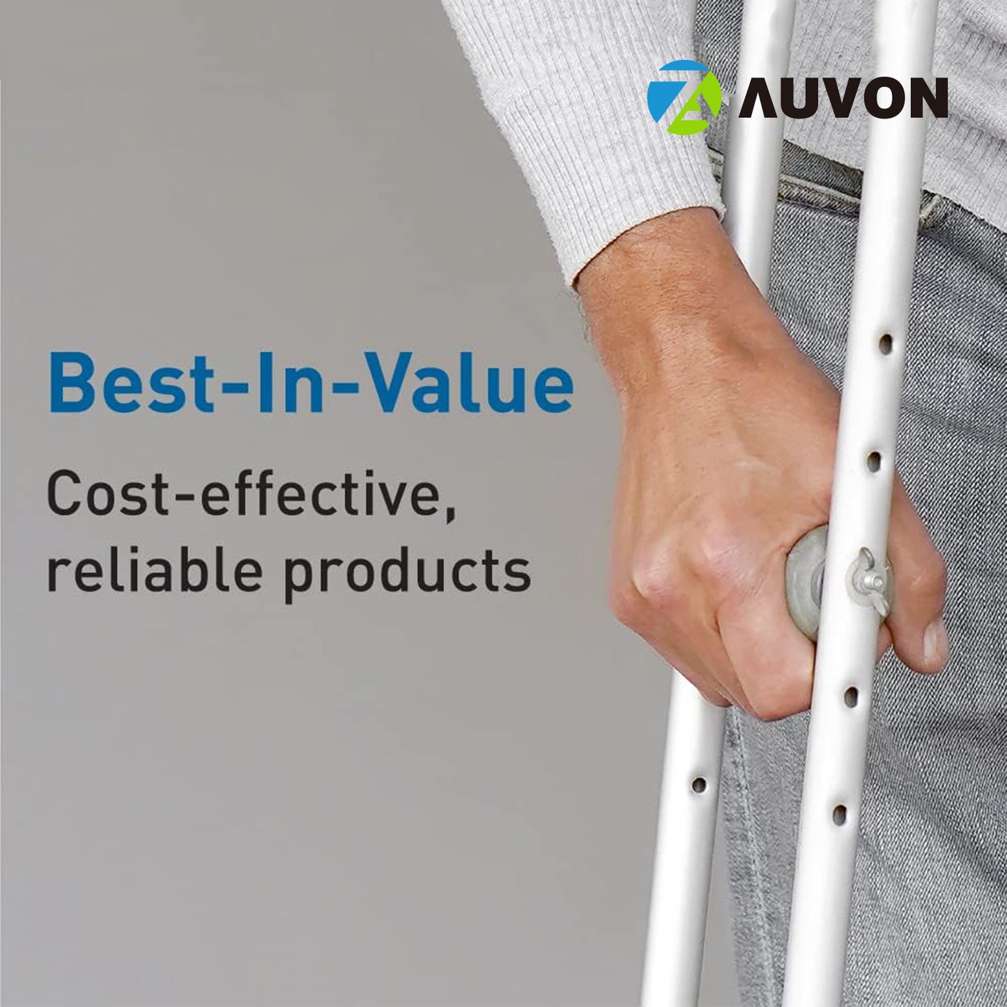 AUVON Aluminum Crutches, Adult, Tall, 5' 10"–6' 6" – Pair of Lightweight, Height Adjustable Crutches – Includes Padded Underarm Cushions, Hand Grips, & Rubber Tips – Max. Weight Capacity 300 lb.