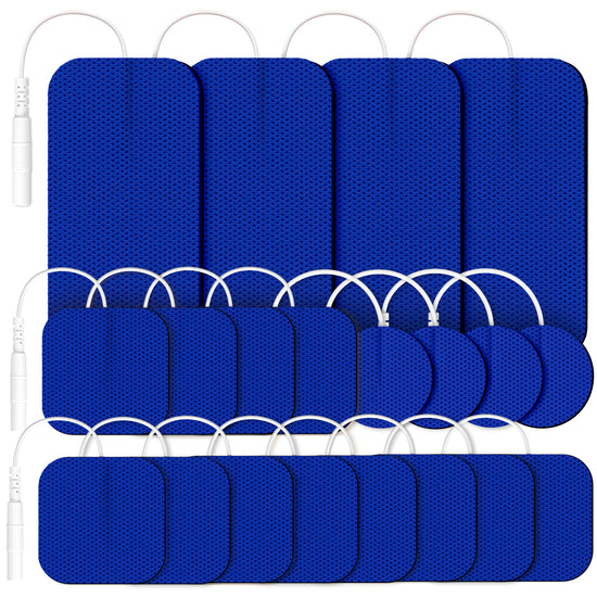 AUVON TENS Unit Replacement Pads Combination Set, 20 Packs Multiple Sizes Electrodes for TENS Unit, Reusable and Latex Free Pigtail TENS Pads for Multiple Pain Relief (2mm Connector) (Blue)