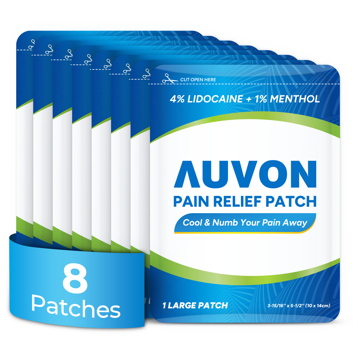 AUVON Maximum Strength Pain Relief Patch (8 Count), 4% Lidocaine Patch with Menthol for Targeted, Soothing Relief