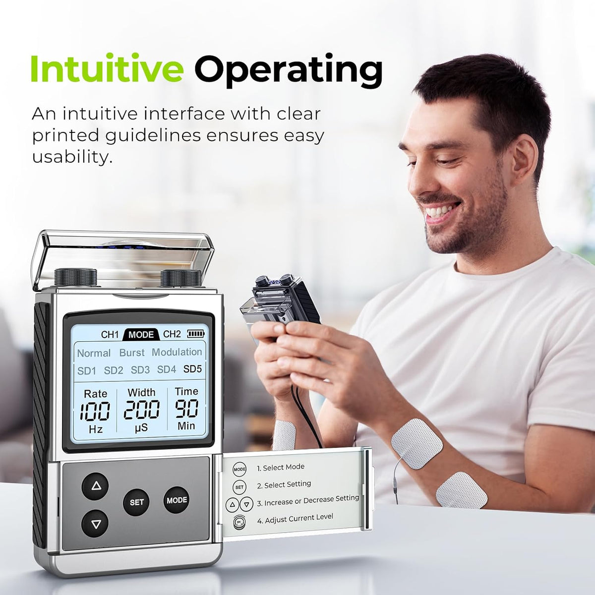 AUVON Rechargeable Digital TENS Unit Muscle Stimulator, Customizable 8-Mode TENS Machine with 40 Levels for Gradual Neck, Shoulder, Back Pain Relief, 600 mAh Battery Life, 12 Electrodes, A Carry Case