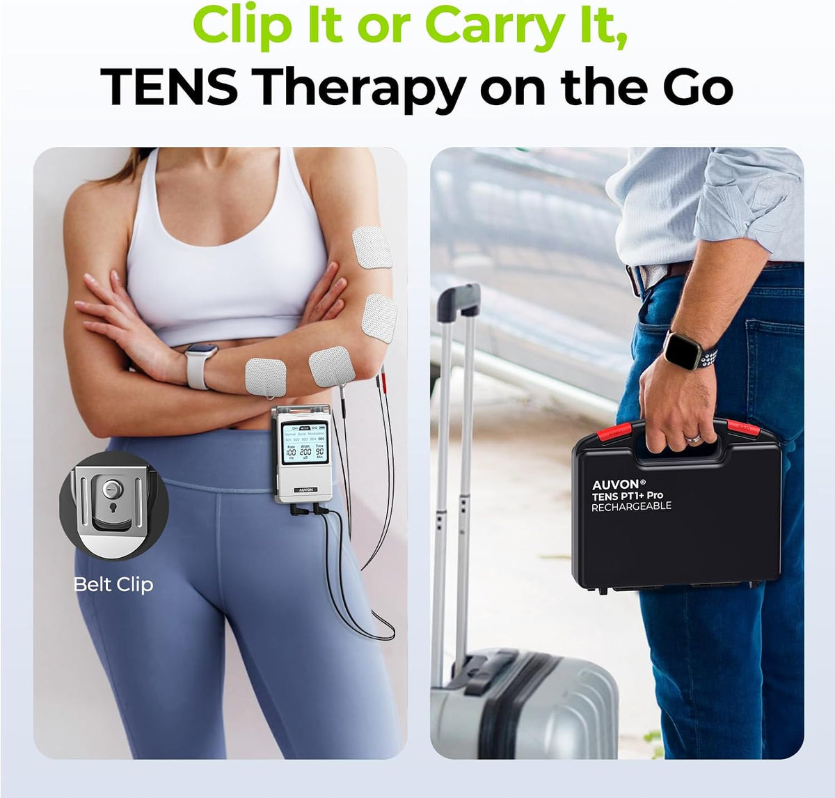 AUVON Rechargeable Digital TENS Unit Muscle Stimulator, Customizable 8-Mode TENS Machine with 40 Levels for Gradual Neck, Shoulder, Back Pain Relief, 600 mAh Battery Life, 12 Electrodes, A Carry Case