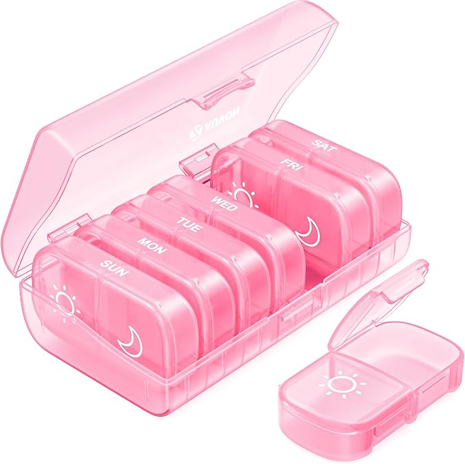 AUVON Weekly Pill Organizer 2 Times a Day, One-Side Large Opening, Easy‑Use AM PM Pill Case, XL Pill Box 7 Day, Travel Medication Organizer for Medication, Vitamins, Fish Oils, Supplements